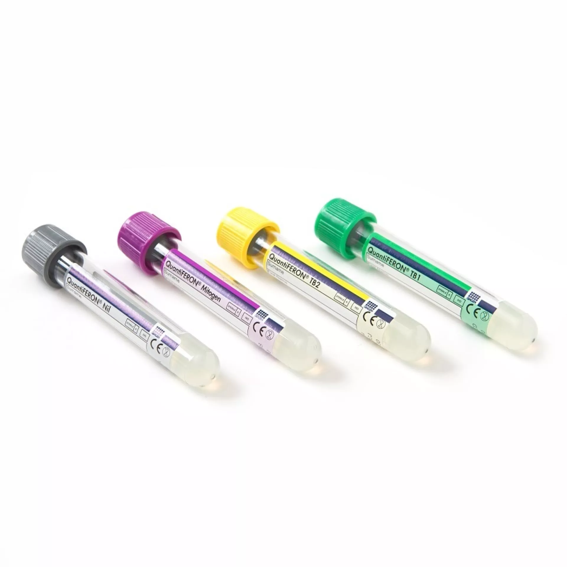 Quantiferonbuizen vier stuks grijze, paarse, gele en groene dop