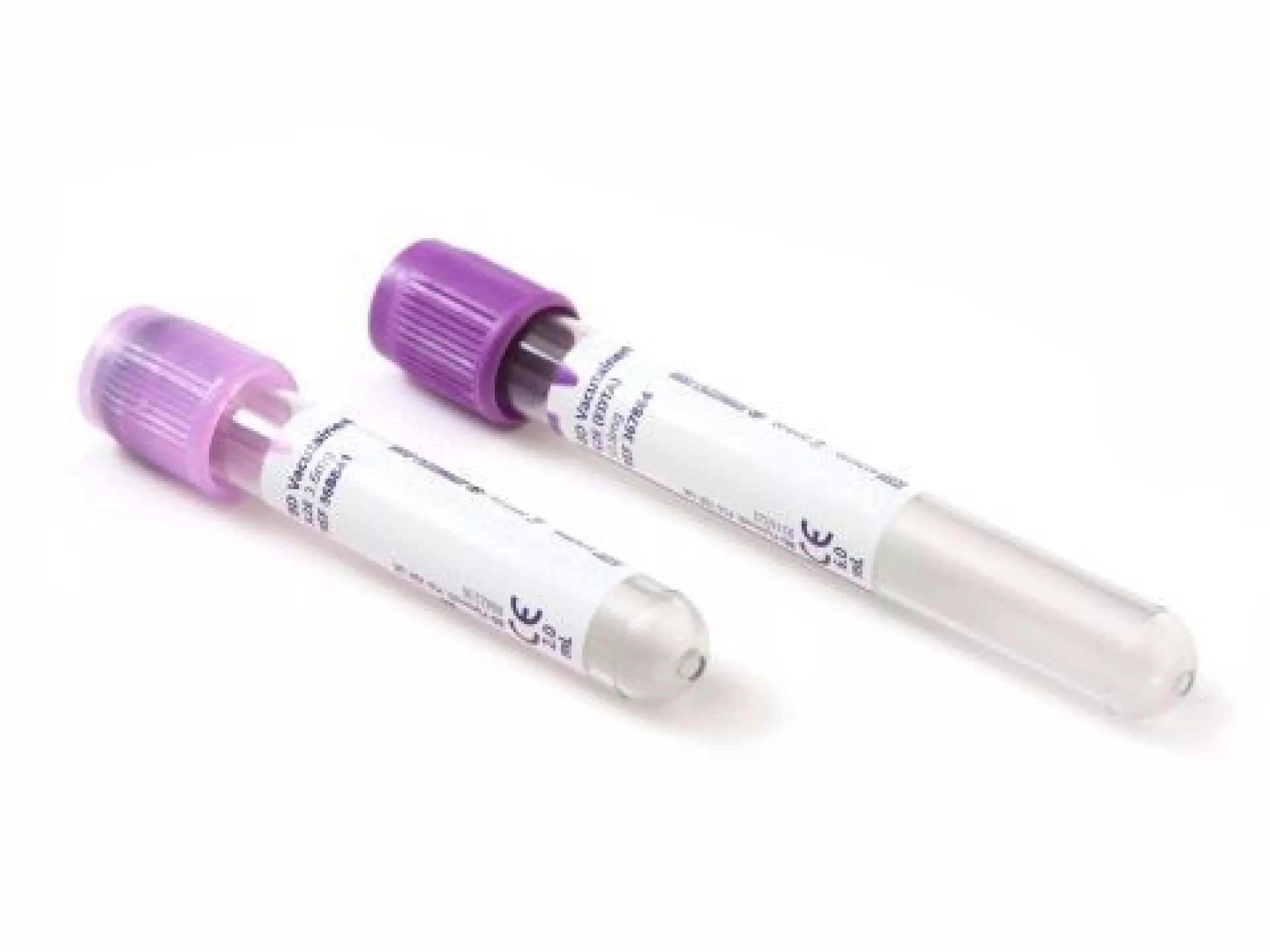 Twee buisjes met licht- en donkerpaarse dop