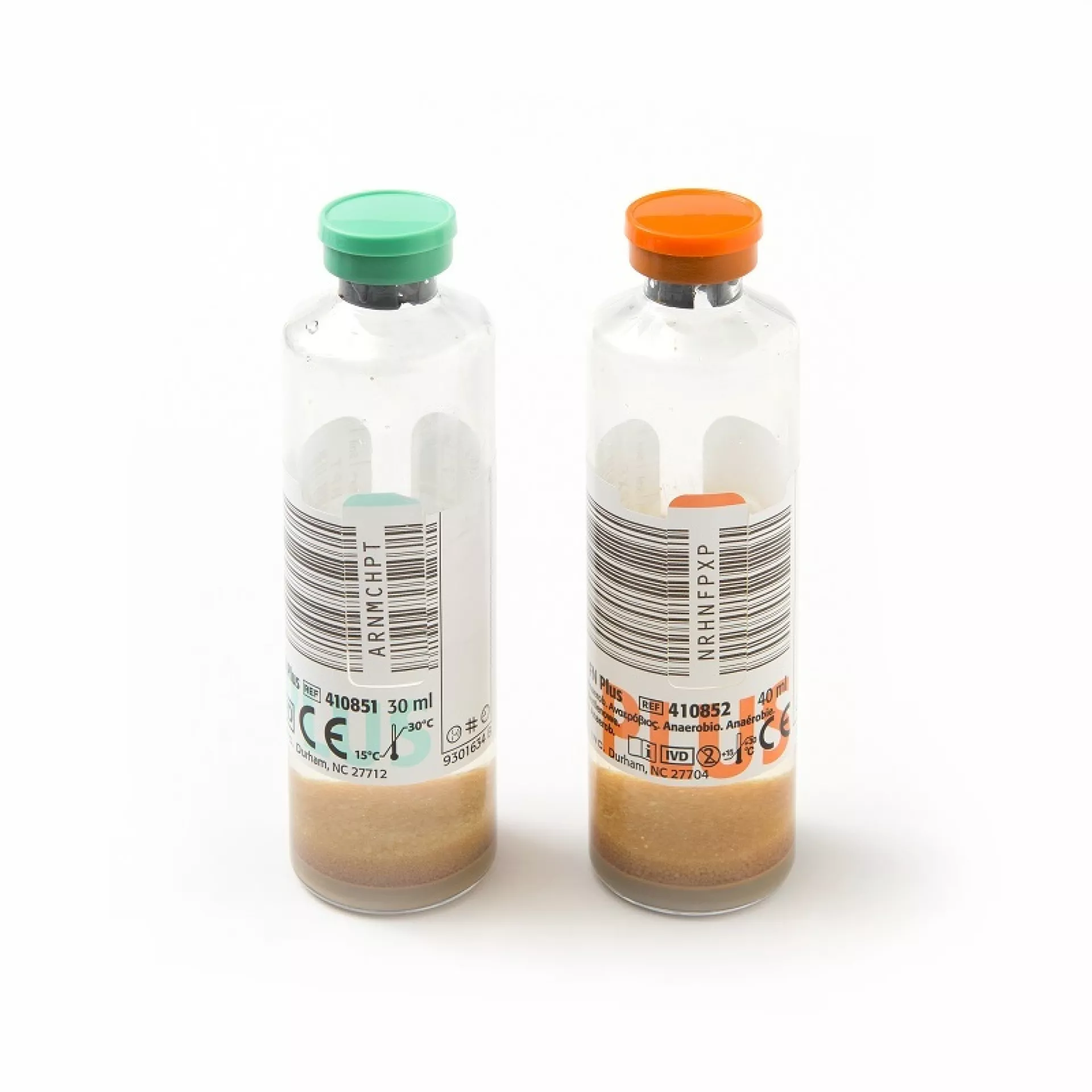 Bloedkweekflesjes oranje en groene dop