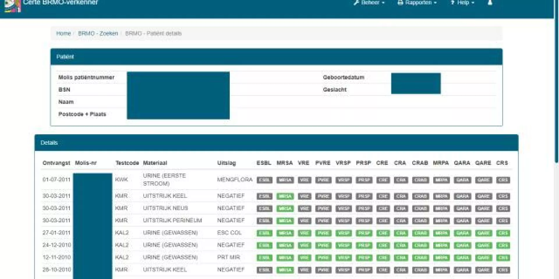 Screenshot van BRMO-verkenner