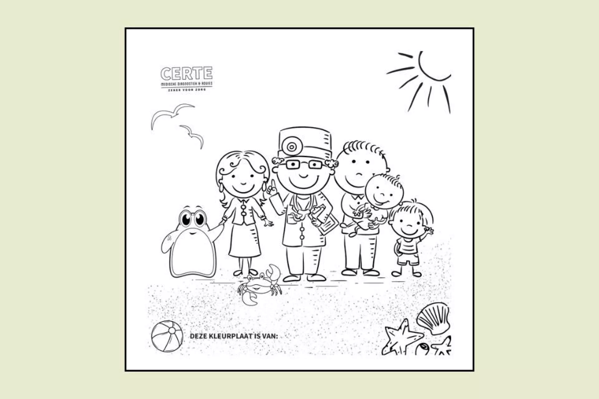 Certie kleurplaat zomer met gezin