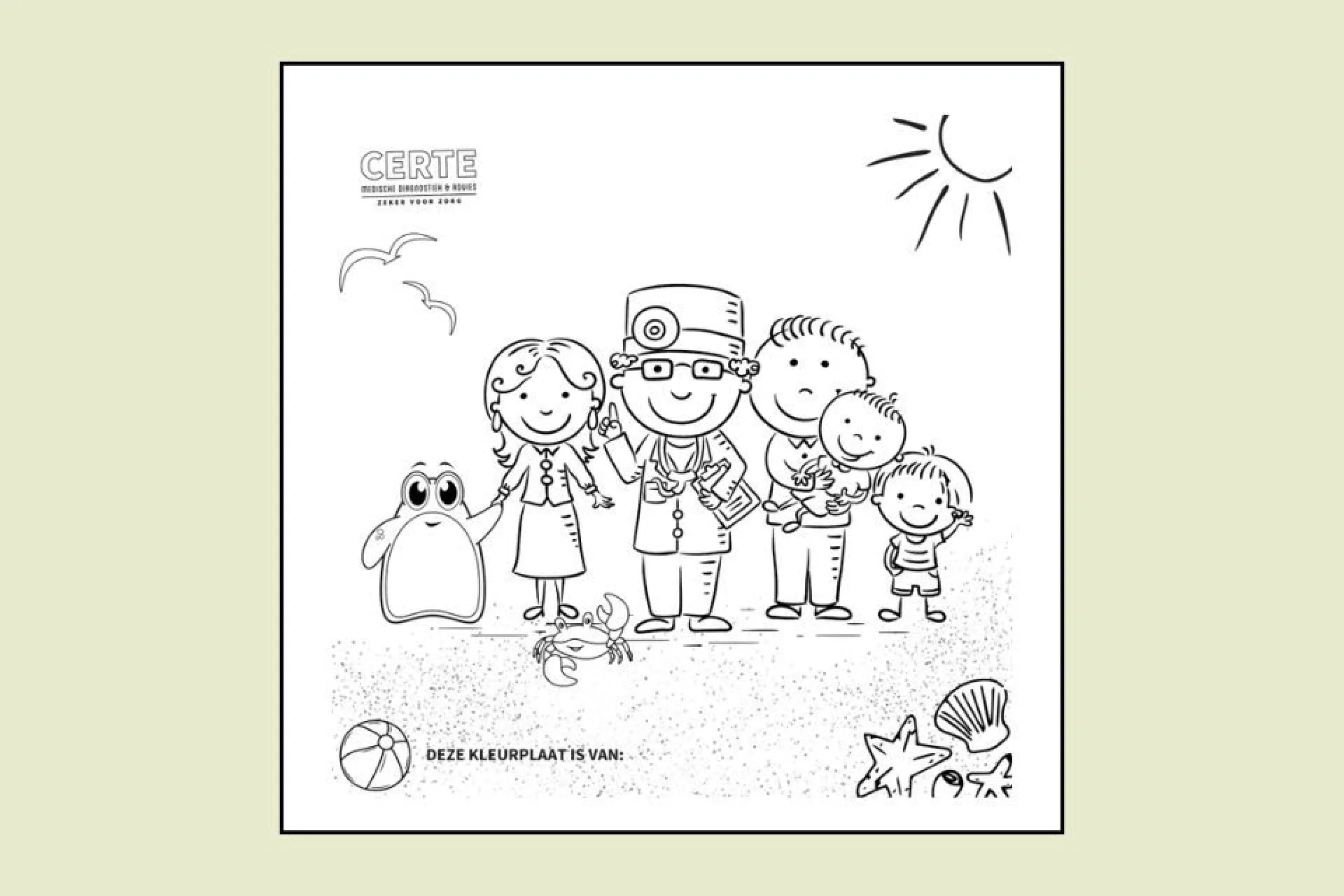 Certie kleurplaat zomer met gezin